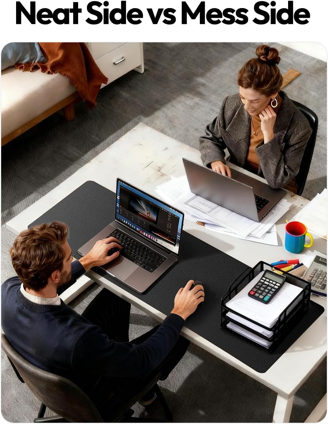 image:imageYSAGi Leather Office Desk Pad Protector Large Mouse Pad NonSlip PU Leather Laptop Desk Blotter Waterproof Writing Pad for Office and Home Black 236 x 138Black