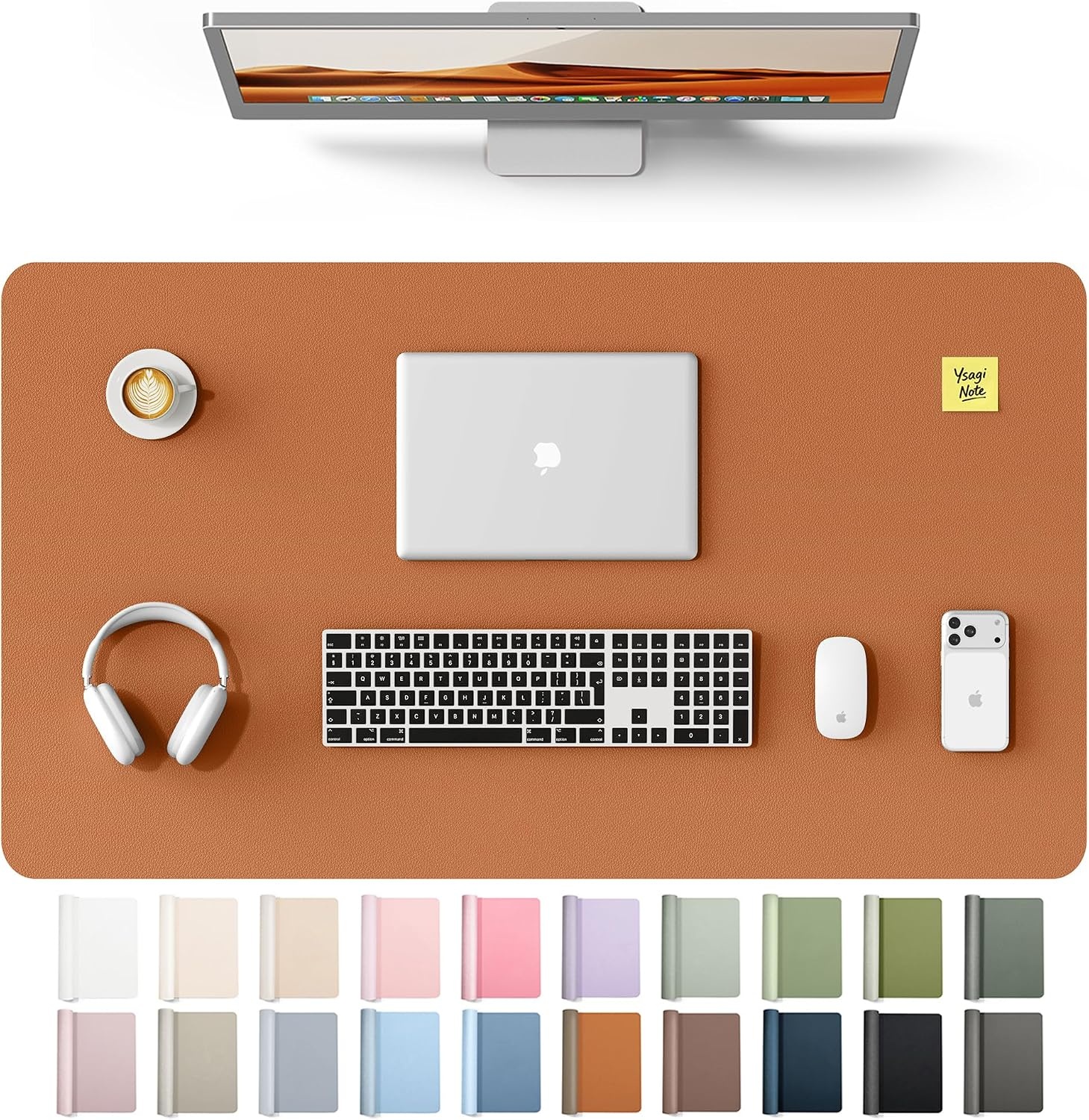 image:imageYSAGi Leather Office Desk Pad Protector Large Mouse Pad NonSlip PU Leather Laptop Desk Blotter Waterproof Writing Pad for Office and Home Black 236 x 138Brown