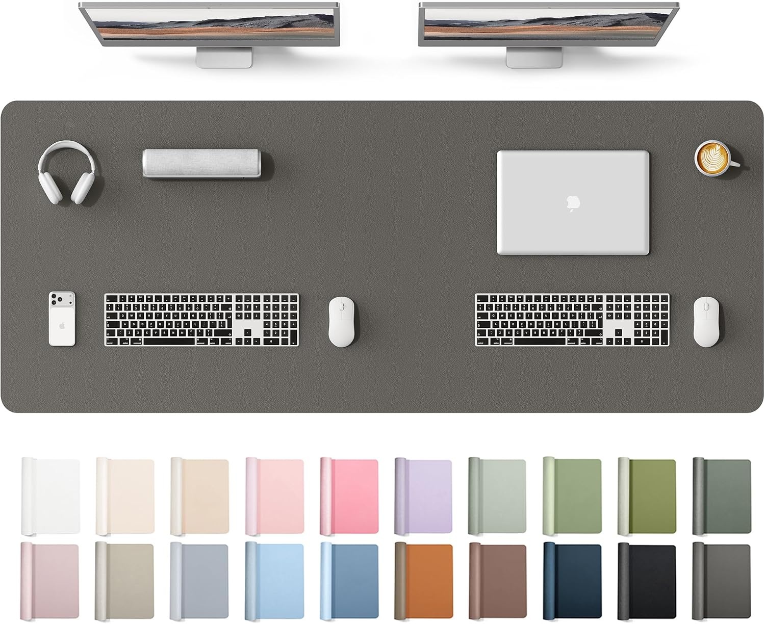 image:imageYSAGi Leather Office Desk Pad Protector Large Mouse Pad NonSlip PU Leather Laptop Desk Blotter Waterproof Writing Pad for Office and Home Black 236 x 138Dark Grey