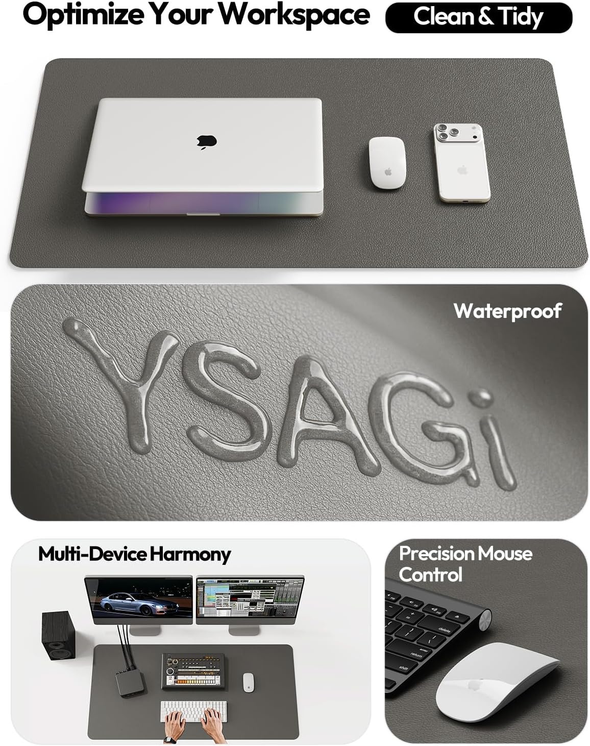 image:imageYSAGi Leather Office Desk Pad Protector Large Mouse Pad NonSlip PU Leather Laptop Desk Blotter Waterproof Writing Pad for Office and Home Black 236 x 138Dark Grey