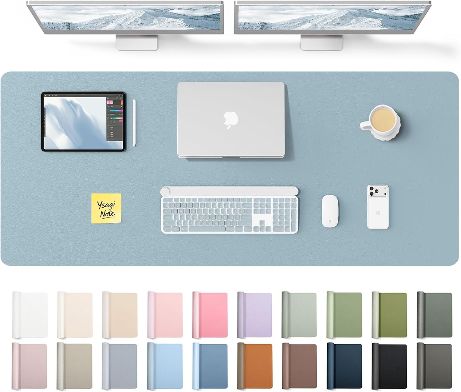 image:imageYSAGi Leather Office Desk Pad Protector Large Mouse Pad NonSlip PU Leather Laptop Desk Blotter Waterproof Writing Pad for Office and Home Black 236 x 138Ice Blue