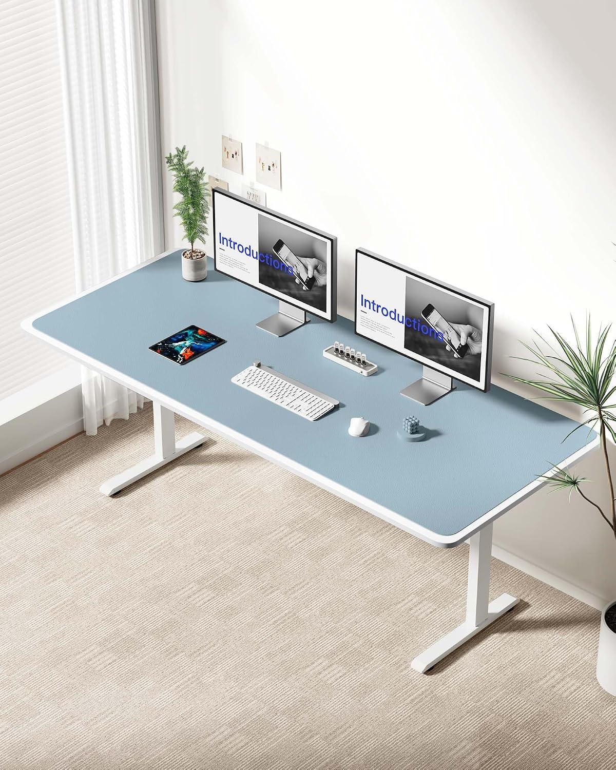 image:imageYSAGi Leather Office Desk Pad Protector Large Mouse Pad NonSlip PU Leather Laptop Desk Blotter Waterproof Writing Pad for Office and Home Black 236 x 138Ice Blue