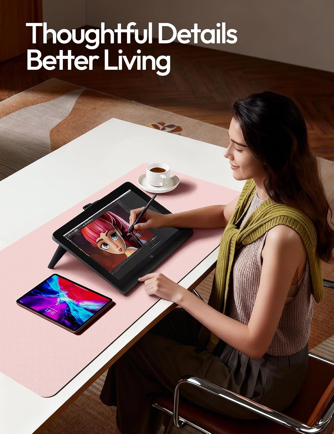 image:imageYSAGi Leather Office Desk Pad Protector Large Mouse Pad NonSlip PU Leather Laptop Desk Blotter Waterproof Writing Pad for Office and Home Black 236 x 138Light Pink