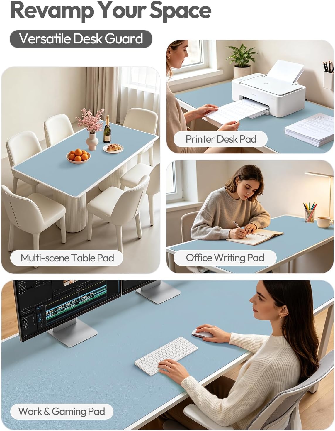 image:imageYSAGi Leather Office Desk Pad Protector Large Mouse Pad NonSlip PU Leather Laptop Desk Blotter Waterproof Writing Pad for Office and Home Black 236 x 138Ice Blue