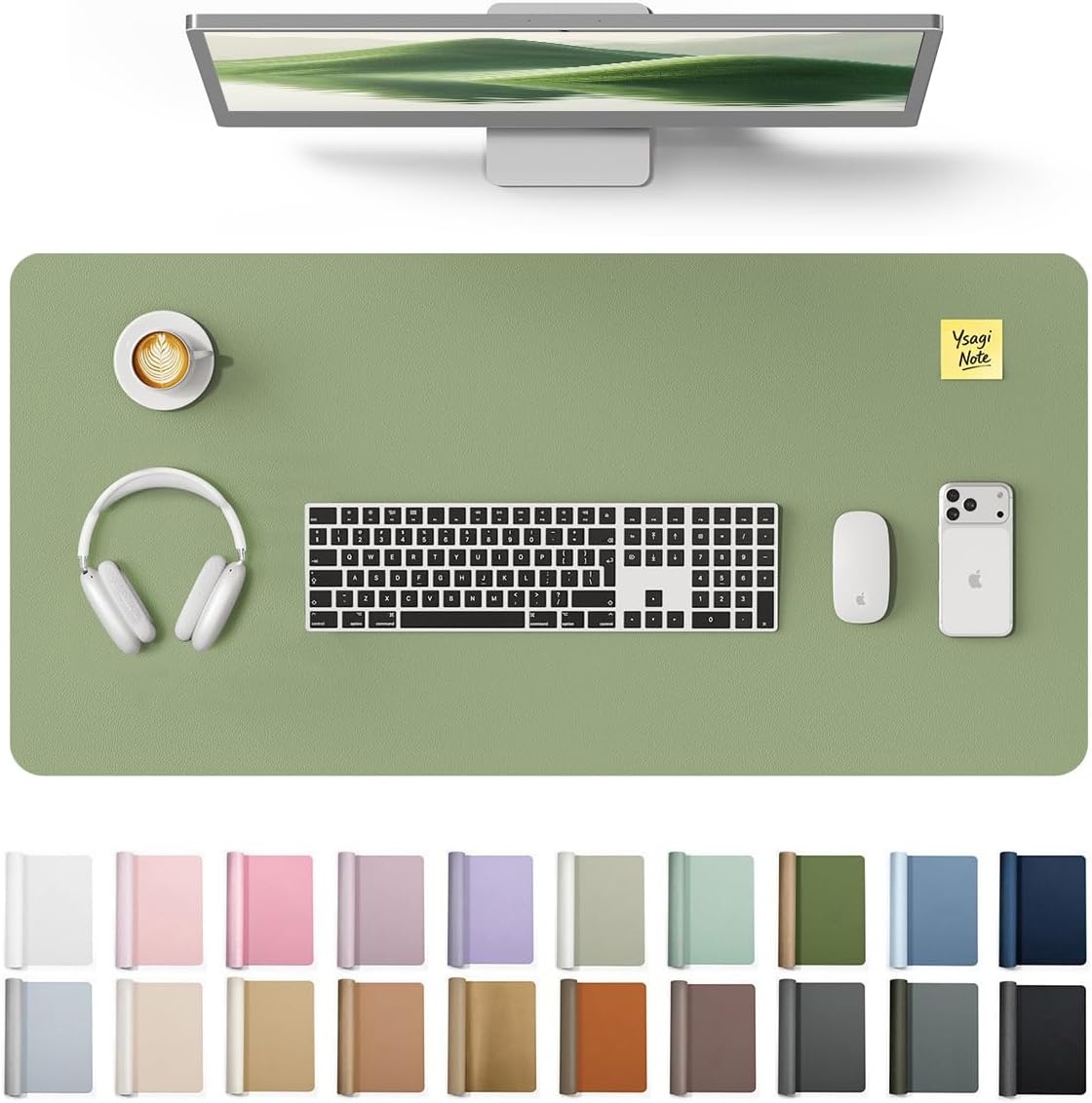 image:imageYSAGi Leather Office Desk Pad Protector Large Mouse Pad NonSlip PU Leather Laptop Desk Blotter Waterproof Writing Pad for Office and Home Black 236 x 138Bamboo Green