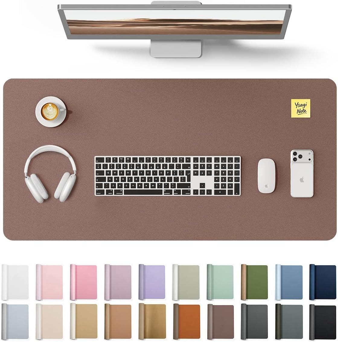 image:imageYSAGi Leather Office Desk Pad Protector Large Mouse Pad NonSlip PU Leather Laptop Desk Blotter Waterproof Writing Pad for Office and Home Black 236 x 138Chocolate