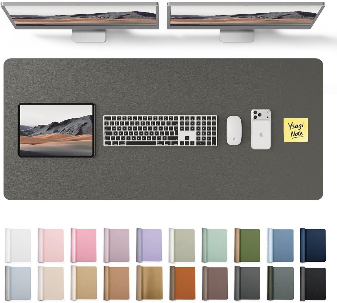 image:imageYSAGi Leather Office Desk Pad Protector Large Mouse Pad NonSlip PU Leather Laptop Desk Blotter Waterproof Writing Pad for Office and Home Black 236 x 138Dark Grey