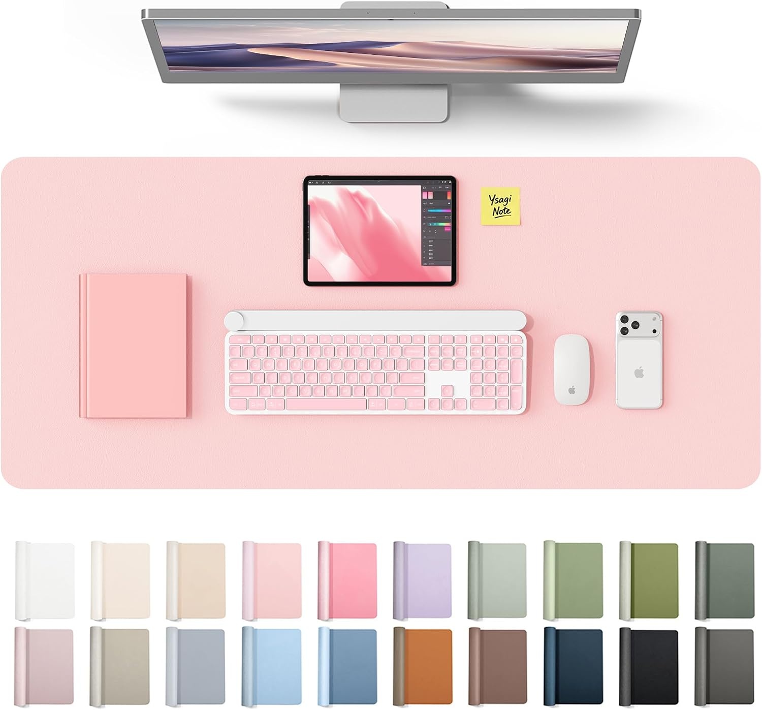 image:imageYSAGi Leather Office Desk Pad Protector Large Mouse Pad NonSlip PU Leather Laptop Desk Blotter Waterproof Writing Pad for Office and Home Black 236 x 138Light Pink