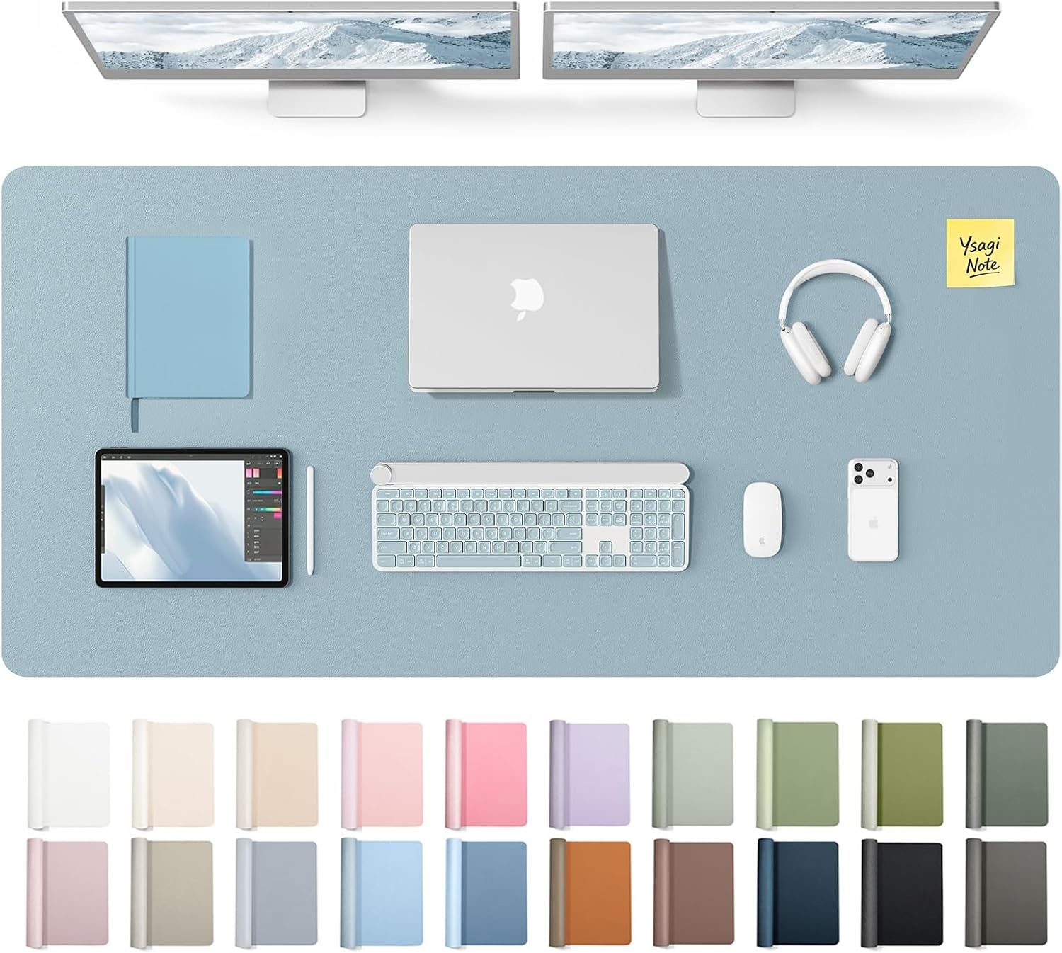 image:imageYSAGi Leather Office Desk Pad Protector Large Mouse Pad NonSlip PU Leather Laptop Desk Blotter Waterproof Writing Pad for Office and Home Black 236 x 138Ice Blue
