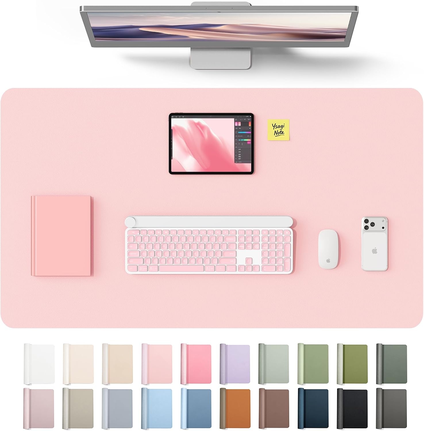 image:imageYSAGi Leather Office Desk Pad Protector Large Mouse Pad NonSlip PU Leather Laptop Desk Blotter Waterproof Writing Pad for Office and Home Black 236 x 138Light Pink