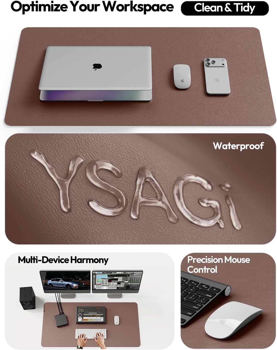 image:imageYSAGi Leather Office Desk Pad Protector Large Mouse Pad NonSlip PU Leather Laptop Desk Blotter Waterproof Writing Pad for Office and Home Black 236 x 138Chocolate