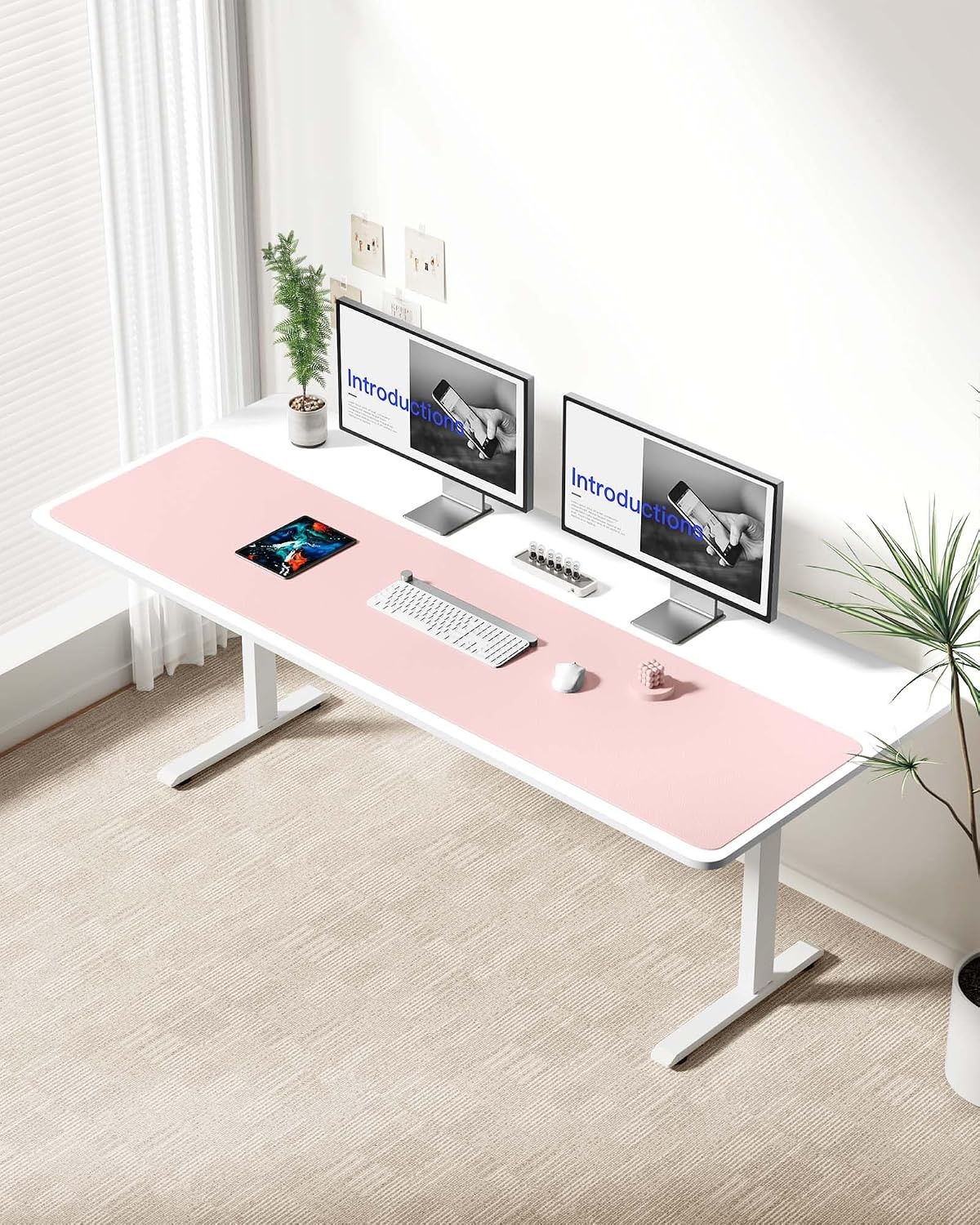 image:imageYSAGi Leather Office Desk Pad Protector Large Mouse Pad NonSlip PU Leather Laptop Desk Blotter Waterproof Writing Pad for Office and Home Black 236 x 138Light Pink