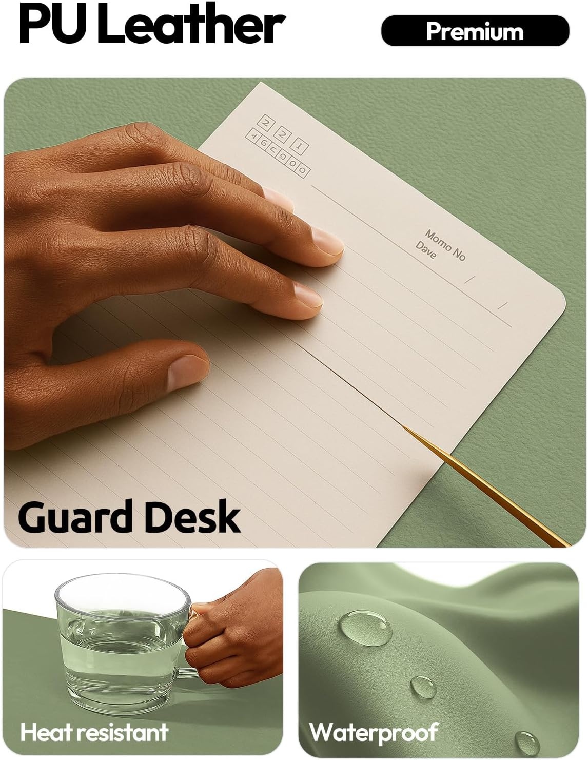 image:imageYSAGi Leather Office Desk Pad Protector Large Mouse Pad NonSlip PU Leather Laptop Desk Blotter Waterproof Writing Pad for Office and Home Black 236 x 138Bamboo Green