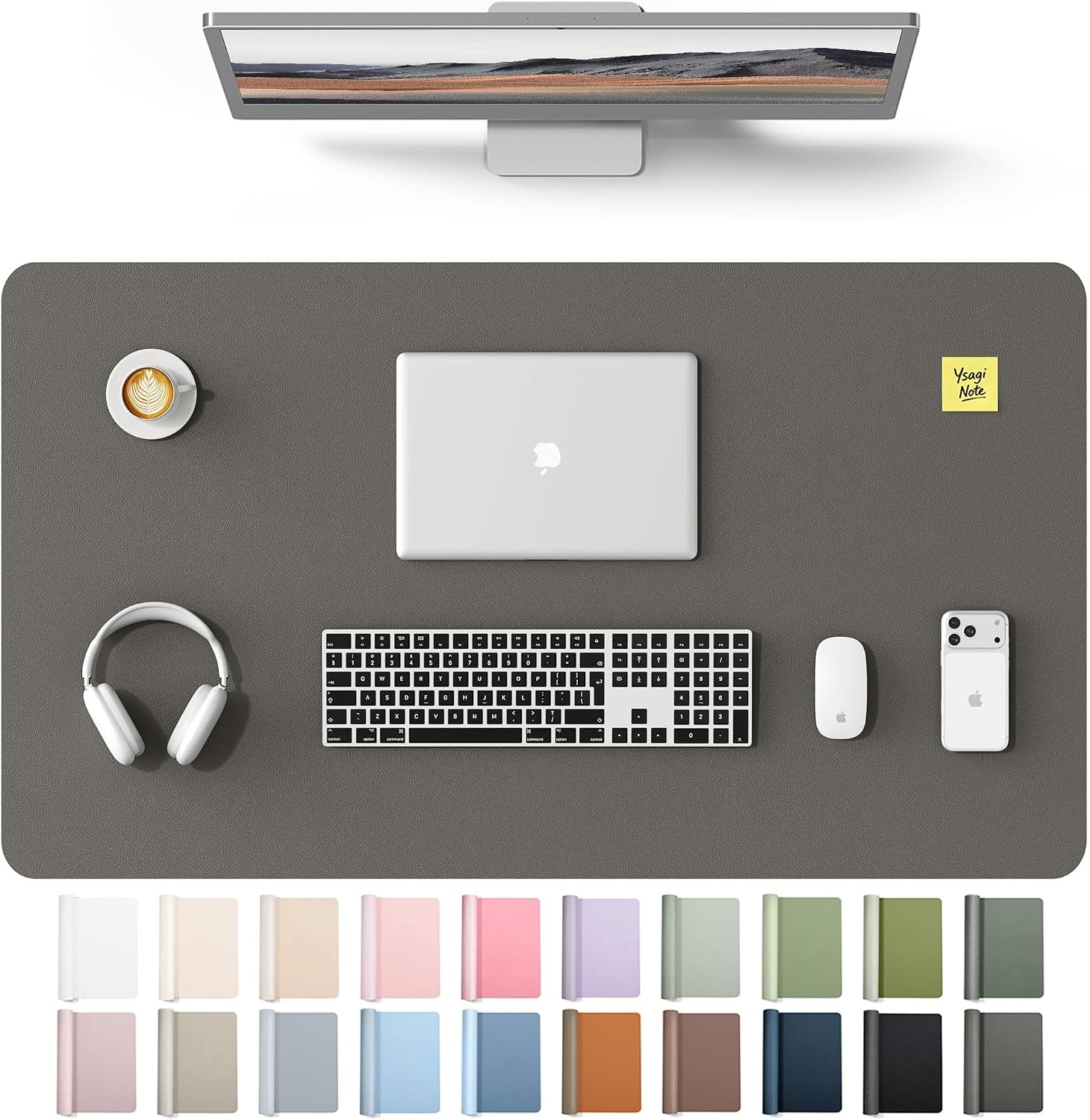 image:imageYSAGi Leather Office Desk Pad Protector Large Mouse Pad NonSlip PU Leather Laptop Desk Blotter Waterproof Writing Pad for Office and Home Black 236 x 138Dark Grey
