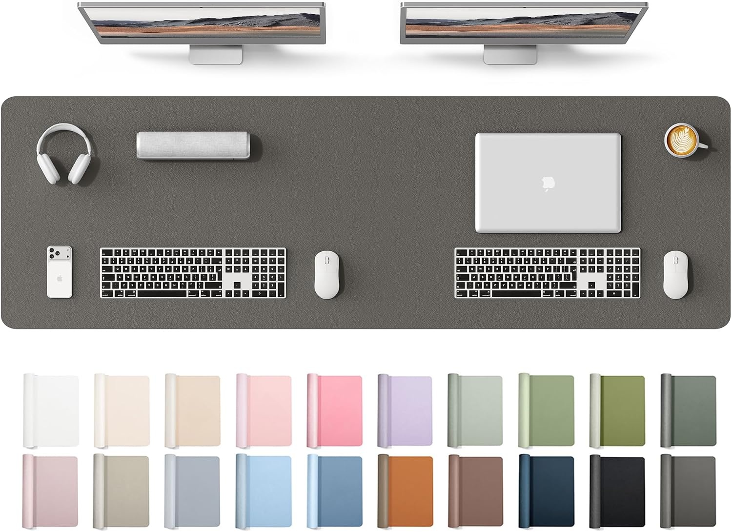 image:imageYSAGi Leather Office Desk Pad Protector Large Mouse Pad NonSlip PU Leather Laptop Desk Blotter Waterproof Writing Pad for Office and Home Black 236 x 138Dark Grey