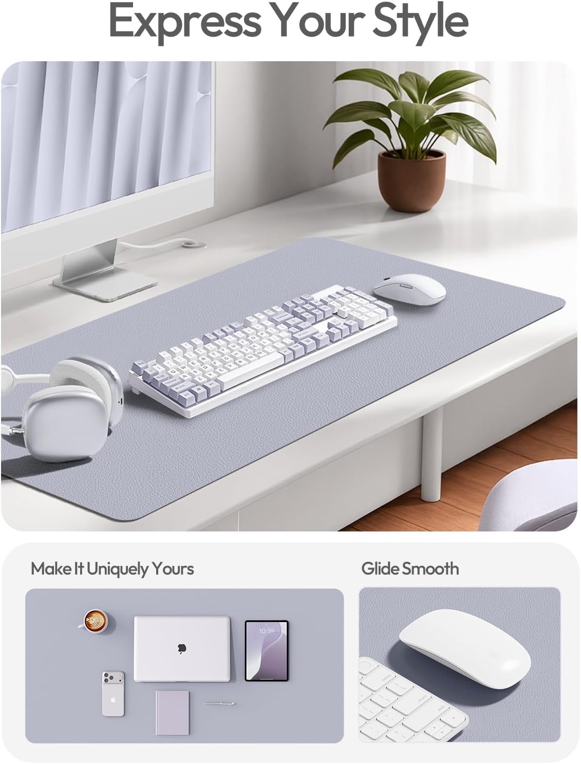 image:imageYSAGi Leather Office Desk Pad Protector Large Mouse Pad NonSlip PU Leather Laptop Desk Blotter Waterproof Writing Pad for Office and Home Black 236 x 138Soft Lavender