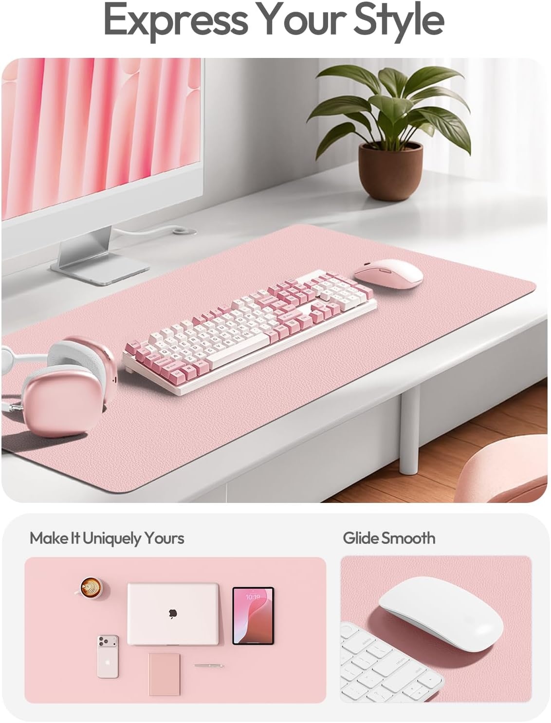 image:imageYSAGi Leather Office Desk Pad Protector Large Mouse Pad NonSlip PU Leather Laptop Desk Blotter Waterproof Writing Pad for Office and Home Black 236 x 138Light Pink
