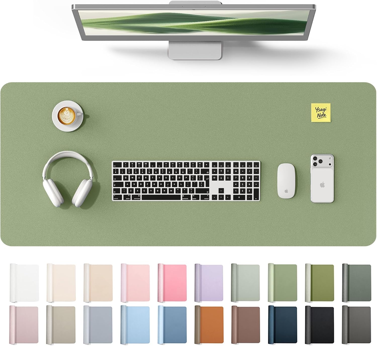 image:imageYSAGi Leather Office Desk Pad Protector Large Mouse Pad NonSlip PU Leather Laptop Desk Blotter Waterproof Writing Pad for Office and Home Black 236 x 138Bamboo Green