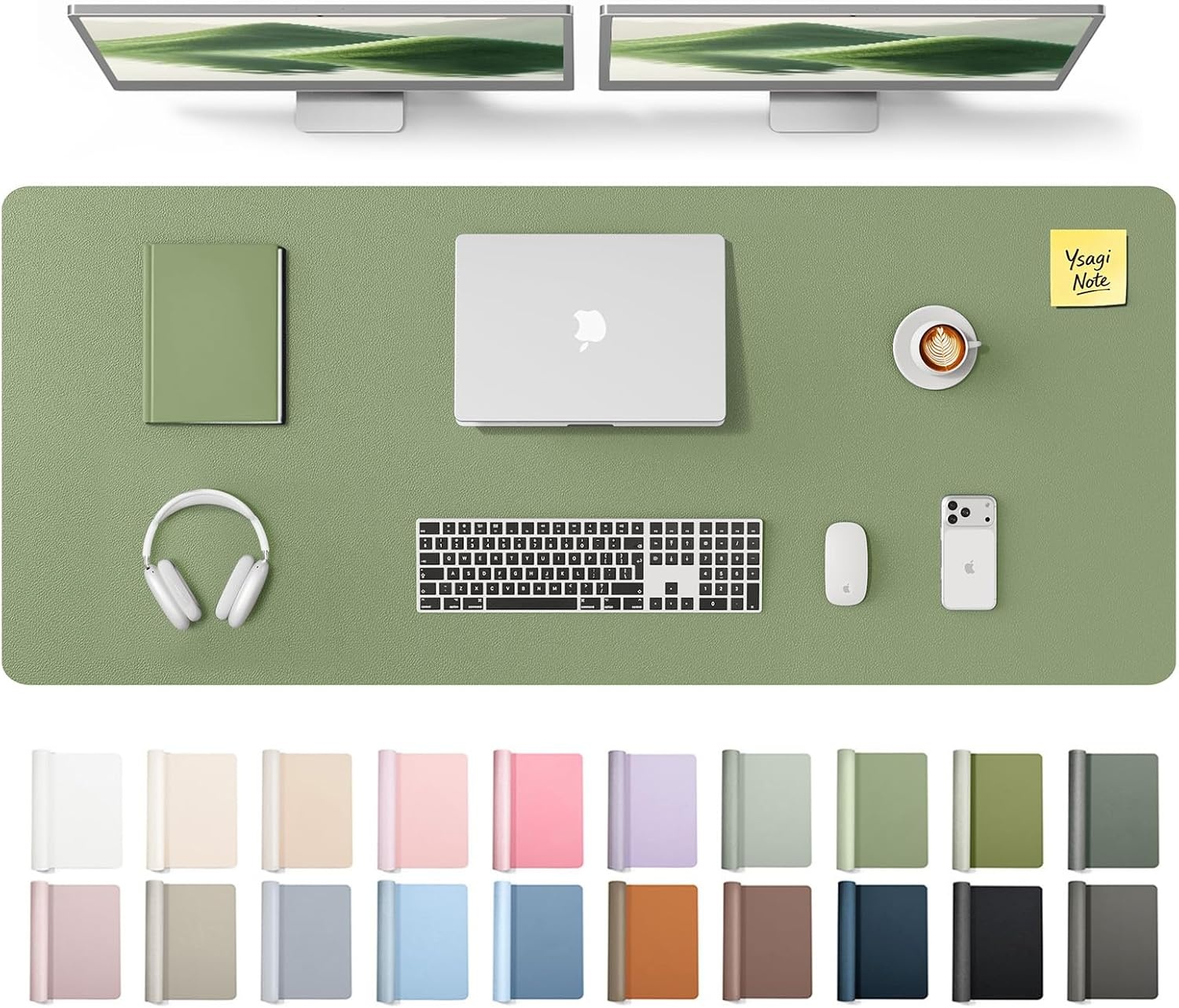 image:imageYSAGi Leather Office Desk Pad Protector Large Mouse Pad NonSlip PU Leather Laptop Desk Blotter Waterproof Writing Pad for Office and Home Black 236 x 138Bamboo Green