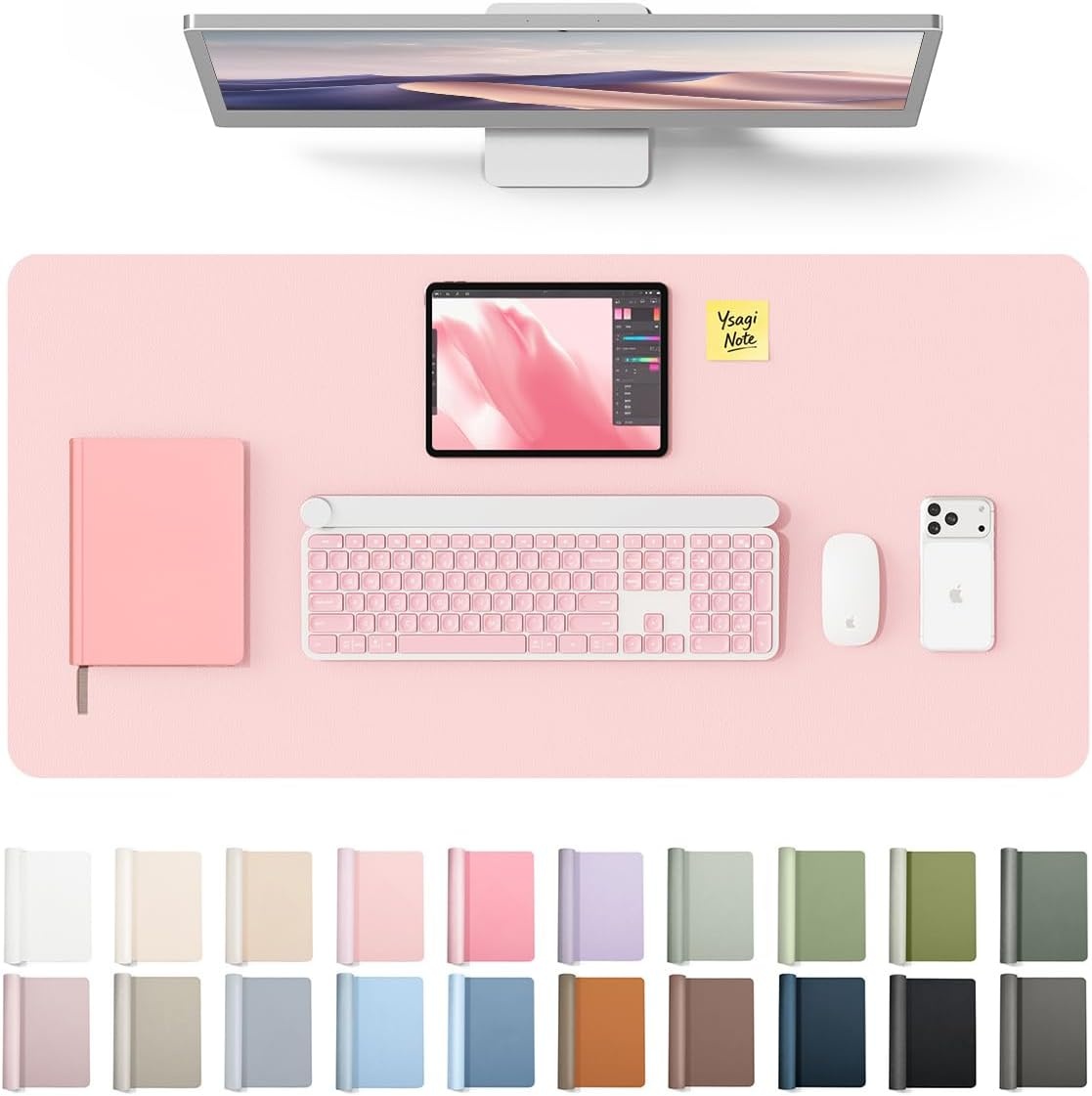 image:imageYSAGi Leather Office Desk Pad Protector Large Mouse Pad NonSlip PU Leather Laptop Desk Blotter Waterproof Writing Pad for Office and Home Black 236 x 138Light Pink