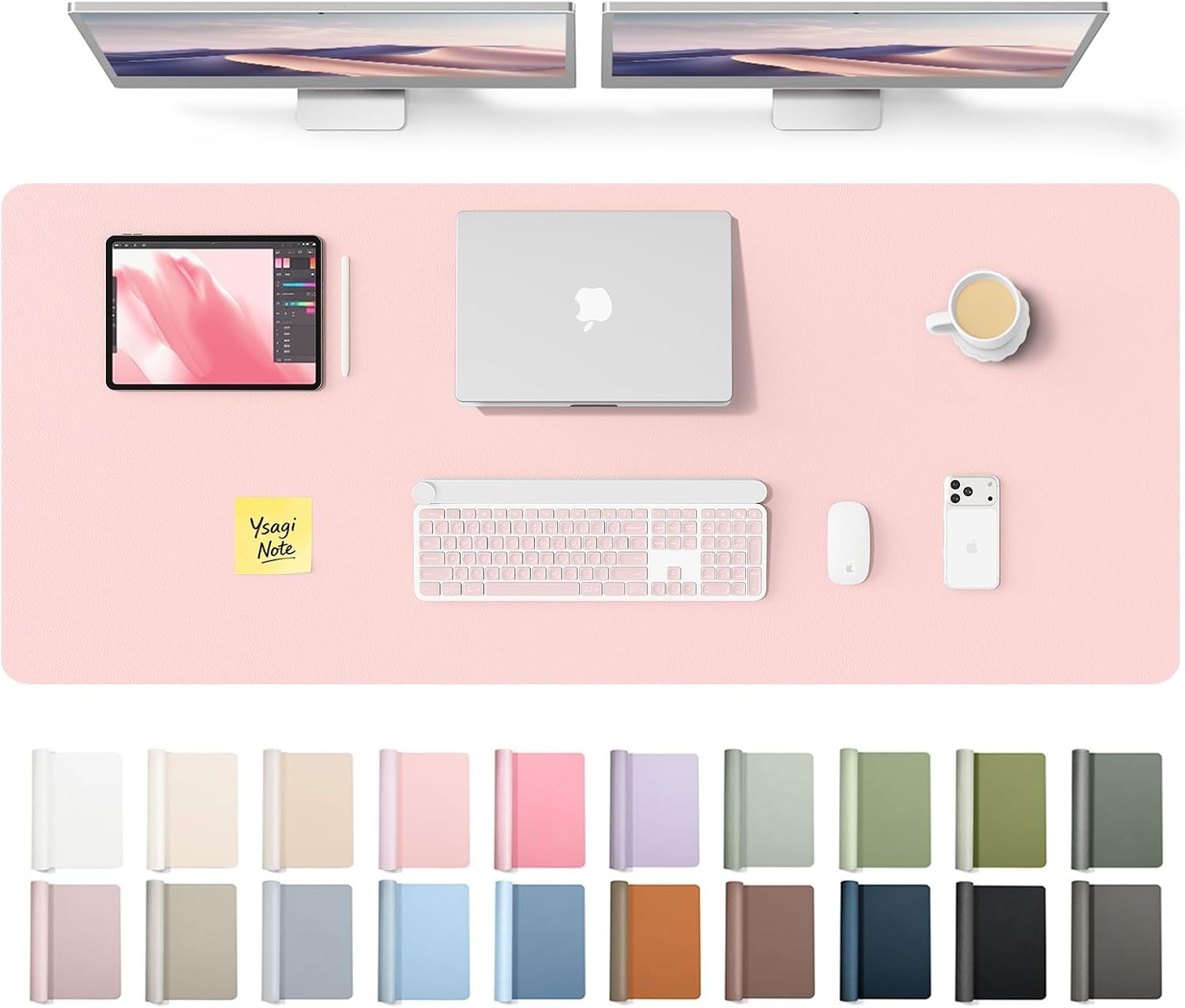 image:imageYSAGi Leather Office Desk Pad Protector Large Mouse Pad NonSlip PU Leather Laptop Desk Blotter Waterproof Writing Pad for Office and Home Black 236 x 138Light Pink