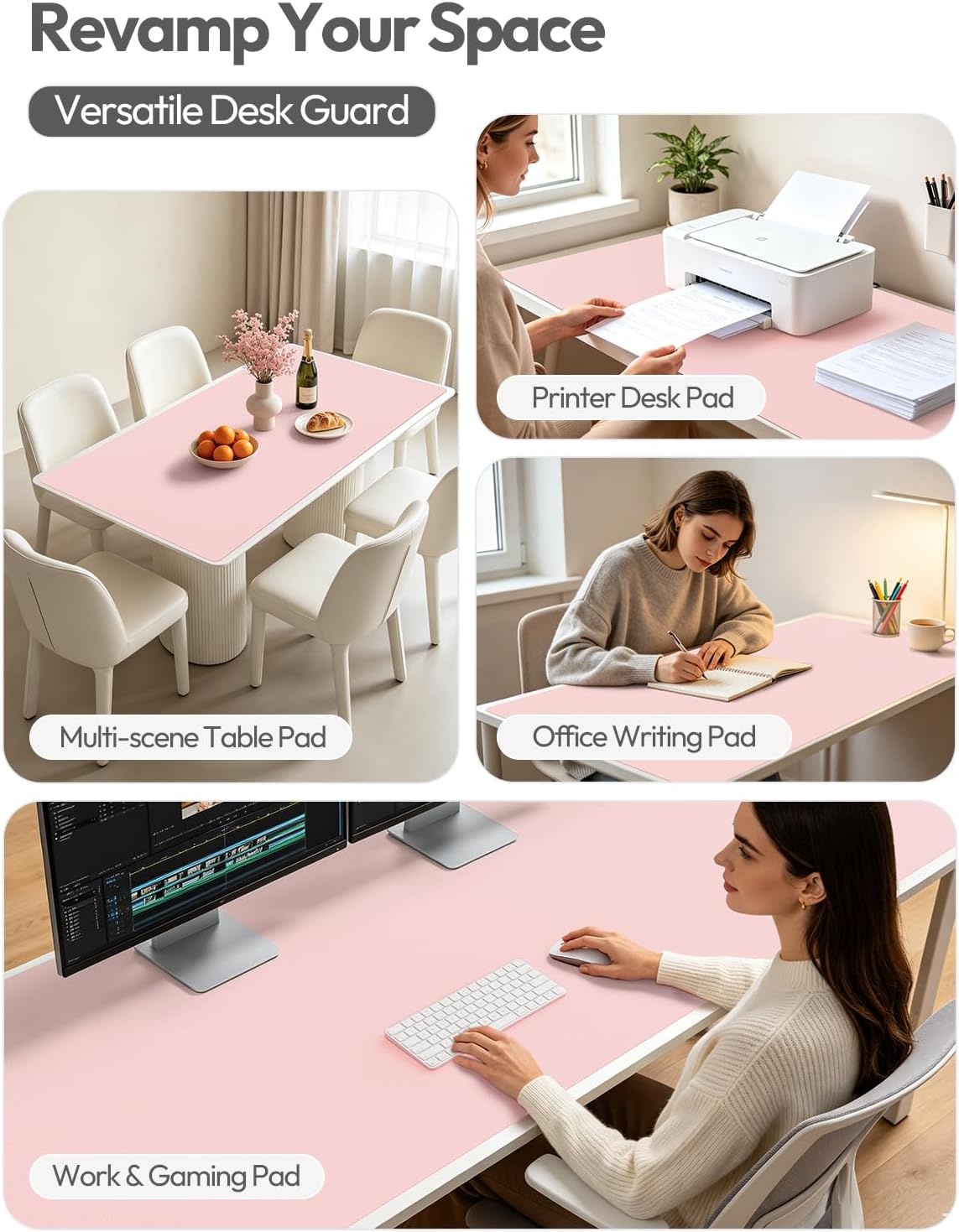image:imageYSAGi Leather Office Desk Pad Protector Large Mouse Pad NonSlip PU Leather Laptop Desk Blotter Waterproof Writing Pad for Office and Home Black 236 x 138Light Pink