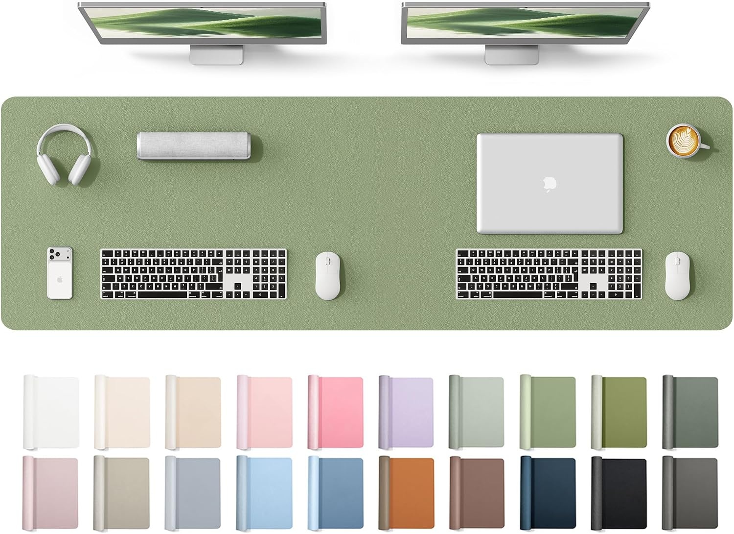 image:imageYSAGi Leather Office Desk Pad Protector Large Mouse Pad NonSlip PU Leather Laptop Desk Blotter Waterproof Writing Pad for Office and Home Black 236 x 138Bamboo Green