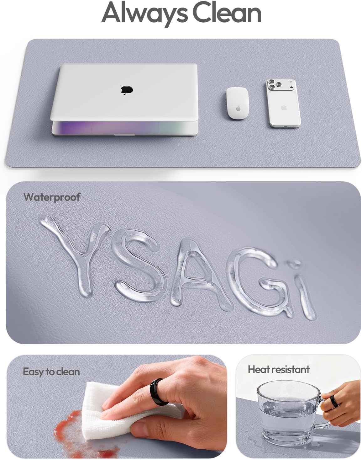 image:imageYSAGi Leather Office Desk Pad Protector Large Mouse Pad NonSlip PU Leather Laptop Desk Blotter Waterproof Writing Pad for Office and Home Black 236 x 138Soft Lavender