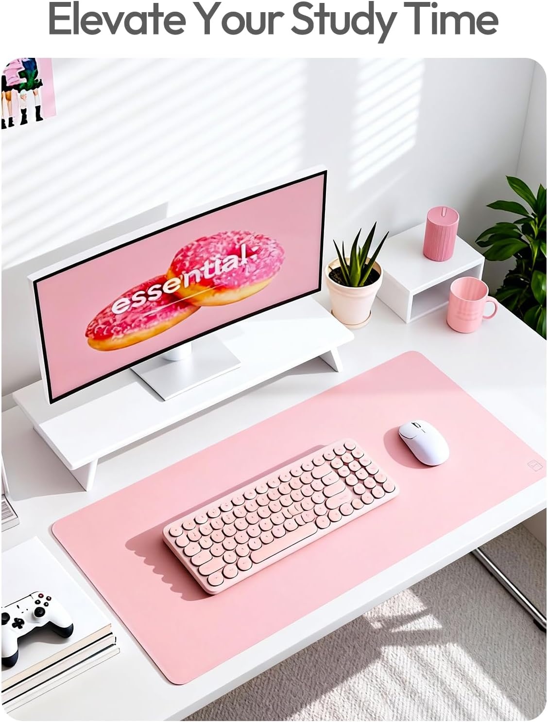 image:imageYSAGi Leather Office Desk Pad Protector Large Mouse Pad NonSlip PU Leather Laptop Desk Blotter Waterproof Writing Pad for Office and Home Black 236 x 138Light Pink