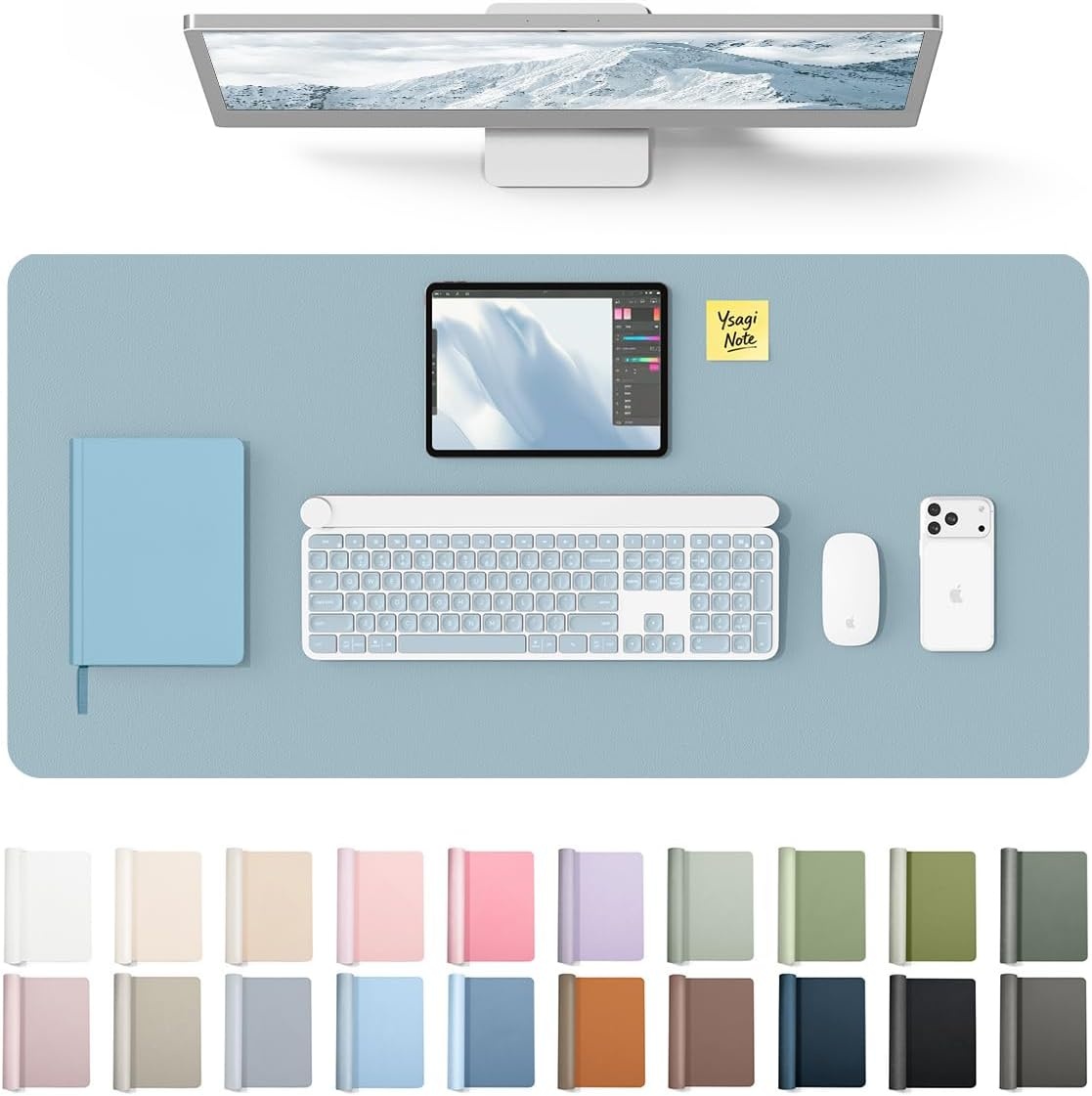 image:imageYSAGi Leather Office Desk Pad Protector Large Mouse Pad NonSlip PU Leather Laptop Desk Blotter Waterproof Writing Pad for Office and Home Black 236 x 138Ice Blue