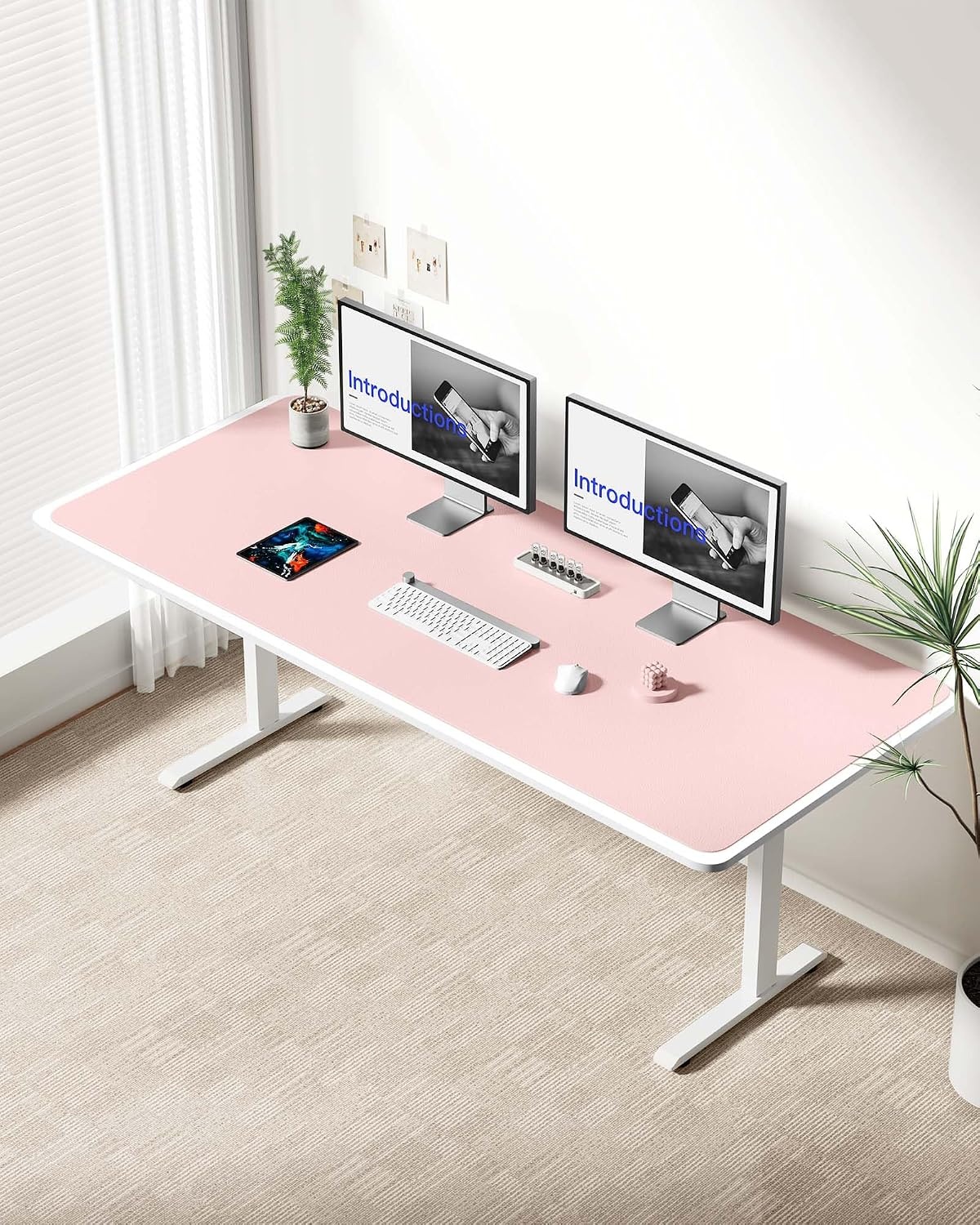 image:imageYSAGi Leather Office Desk Pad Protector Large Mouse Pad NonSlip PU Leather Laptop Desk Blotter Waterproof Writing Pad for Office and Home Black 236 x 138Light Pink