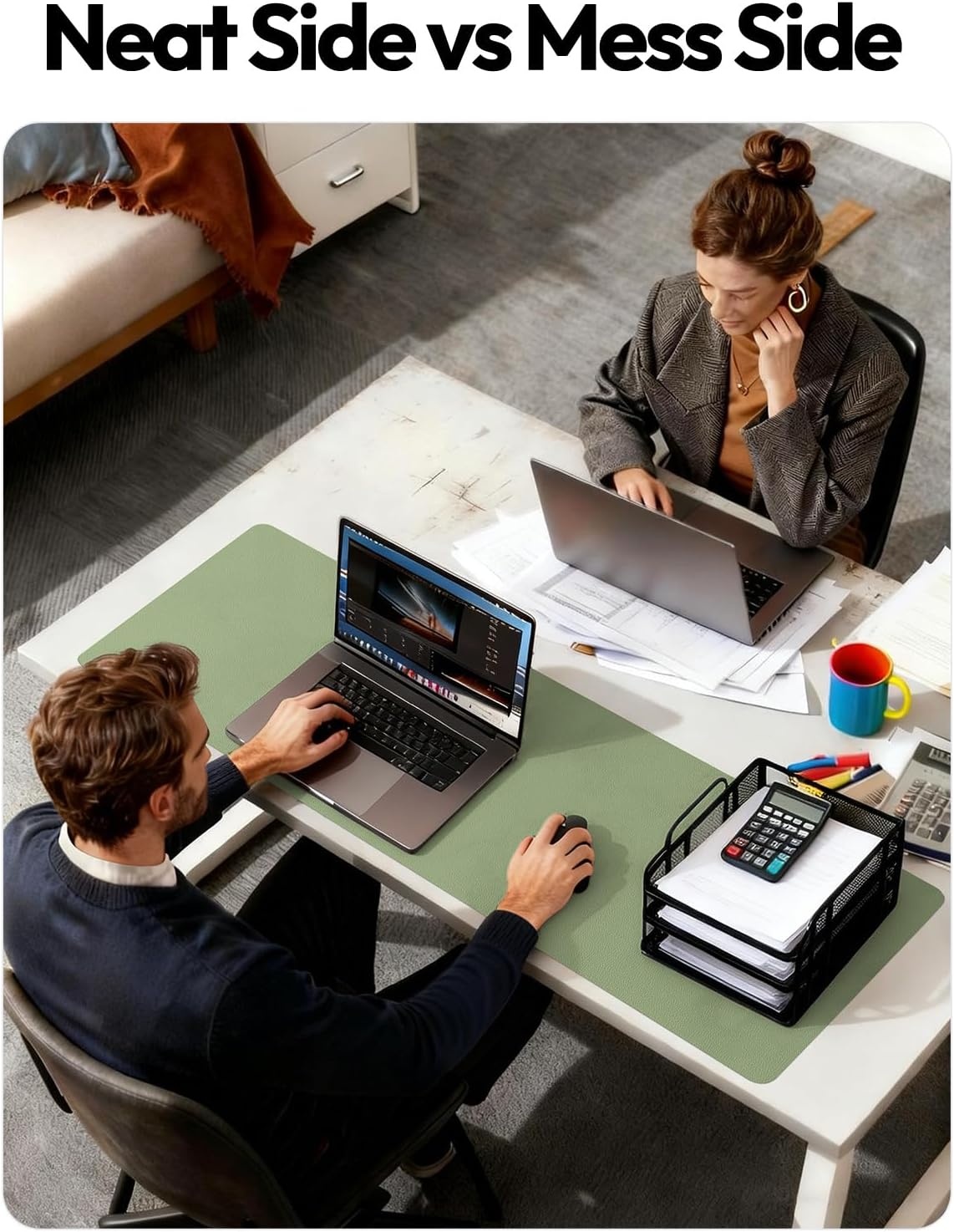 image:imageYSAGi Leather Office Desk Pad Protector Large Mouse Pad NonSlip PU Leather Laptop Desk Blotter Waterproof Writing Pad for Office and Home Black 236 x 138Bamboo Green