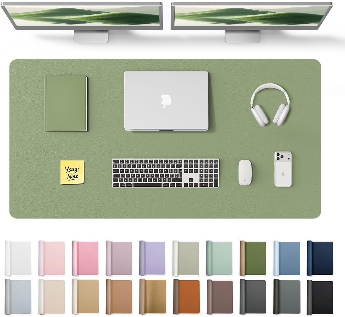 image:imageYSAGi Leather Office Desk Pad Protector Large Mouse Pad NonSlip PU Leather Laptop Desk Blotter Waterproof Writing Pad for Office and Home Black 236 x 138Bamboo Green