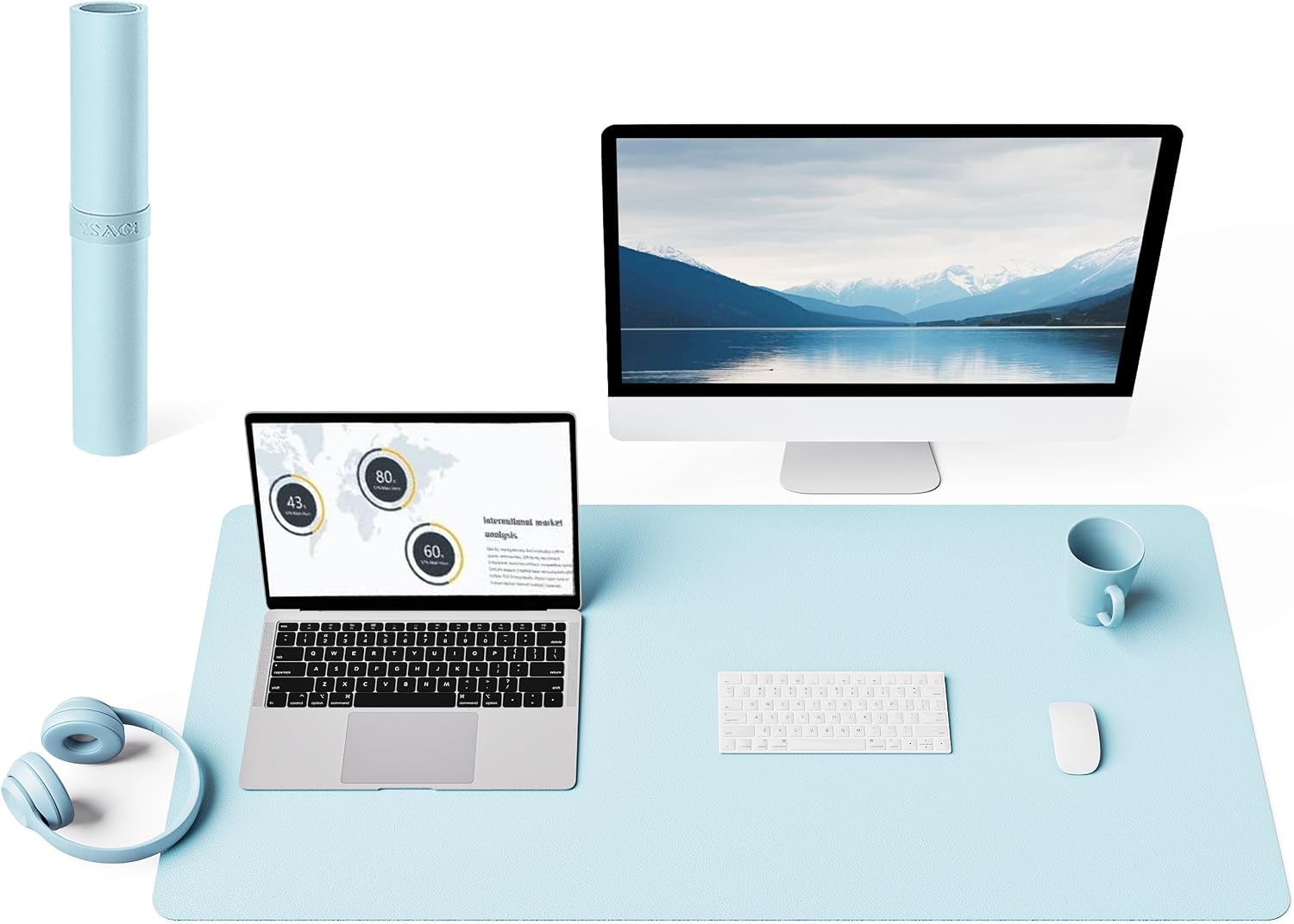 image:imageYSAGi NonSlip Leather Desk Pad Waterproof Laptop Computer Desk Keyboard Mat Table Protector Blotter Mat Large Mouse Pad for OfficeWorkHomeDecorPink 236 x 137Sky Blue