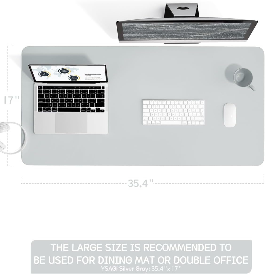image:imageYSAGi NonSlip Leather Desk Pad Waterproof Laptop Computer Desk Keyboard Mat Table Protector Blotter Mat Large Mouse Pad for OfficeWorkHomeDecorPink 236 x 137Silvergrey