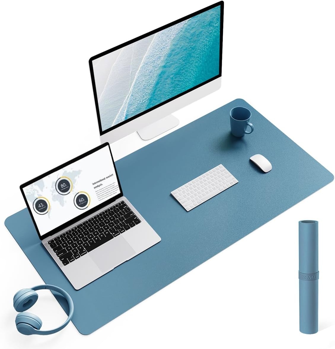 image:imageYSAGi NonSlip Leather Desk Pad Waterproof Laptop Computer Desk Keyboard Mat Table Protector Blotter Mat Large Mouse Pad for OfficeWorkHomeDecorPink 236 x 137Blue