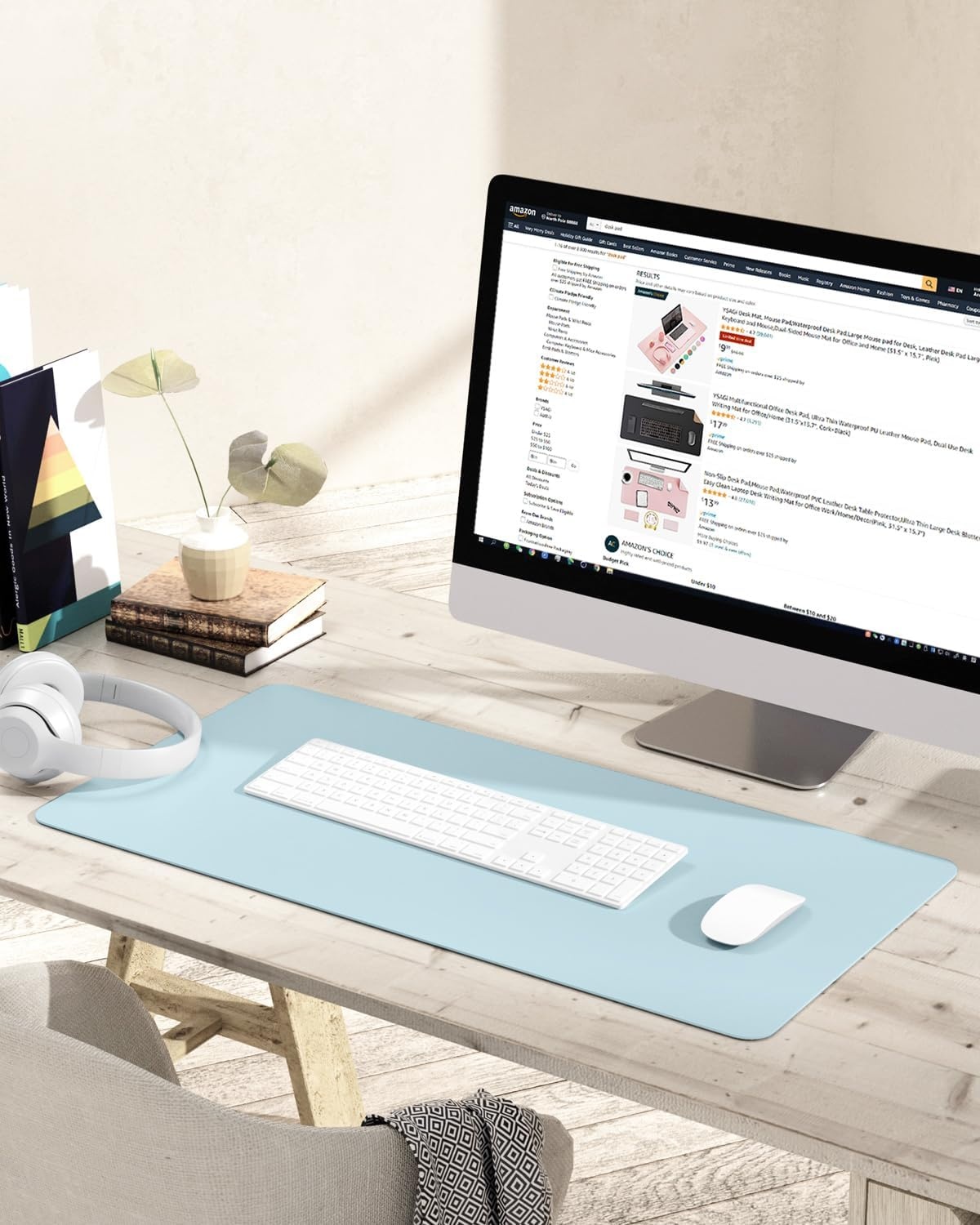image:imageYSAGi NonSlip Leather Desk Pad Waterproof Laptop Computer Desk Keyboard Mat Table Protector Blotter Mat Large Mouse Pad for OfficeWorkHomeDecorPink 236 x 137Sky Blue