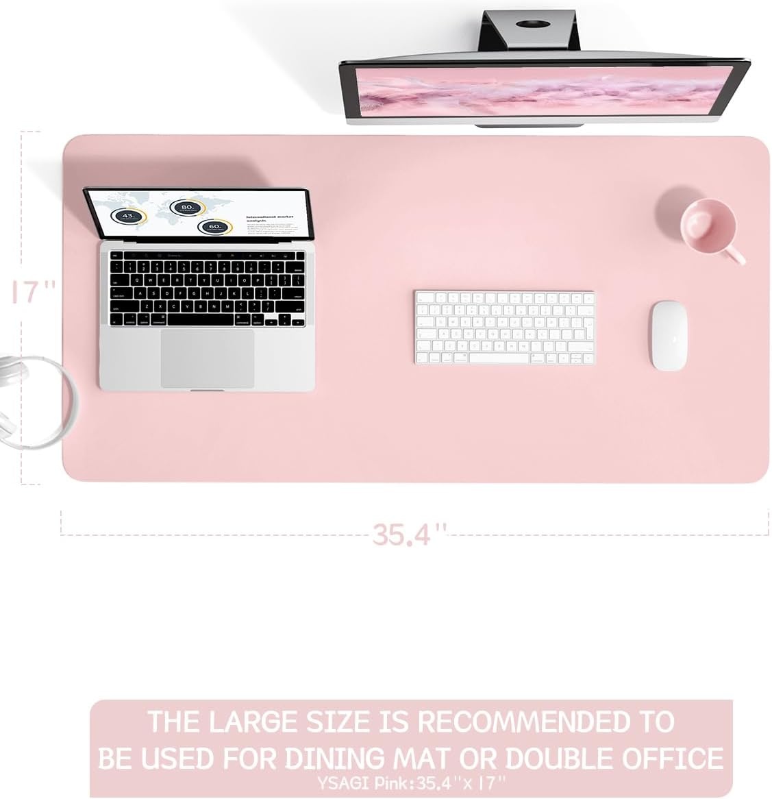 image:imageYSAGi NonSlip Leather Desk Pad Waterproof Laptop Computer Desk Keyboard Mat Table Protector Blotter Mat Large Mouse Pad for OfficeWorkHomeDecorPink 236 x 137Pink