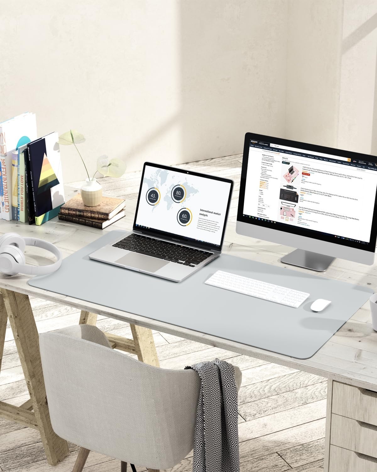 image:imageYSAGi NonSlip Leather Desk Pad Waterproof Laptop Computer Desk Keyboard Mat Table Protector Blotter Mat Large Mouse Pad for OfficeWorkHomeDecorPink 236 x 137Silvergrey