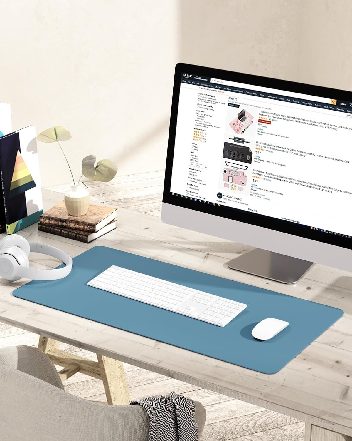 image:imageYSAGi NonSlip Leather Desk Pad Waterproof Laptop Computer Desk Keyboard Mat Table Protector Blotter Mat Large Mouse Pad for OfficeWorkHomeDecorPink 236 x 137Blue