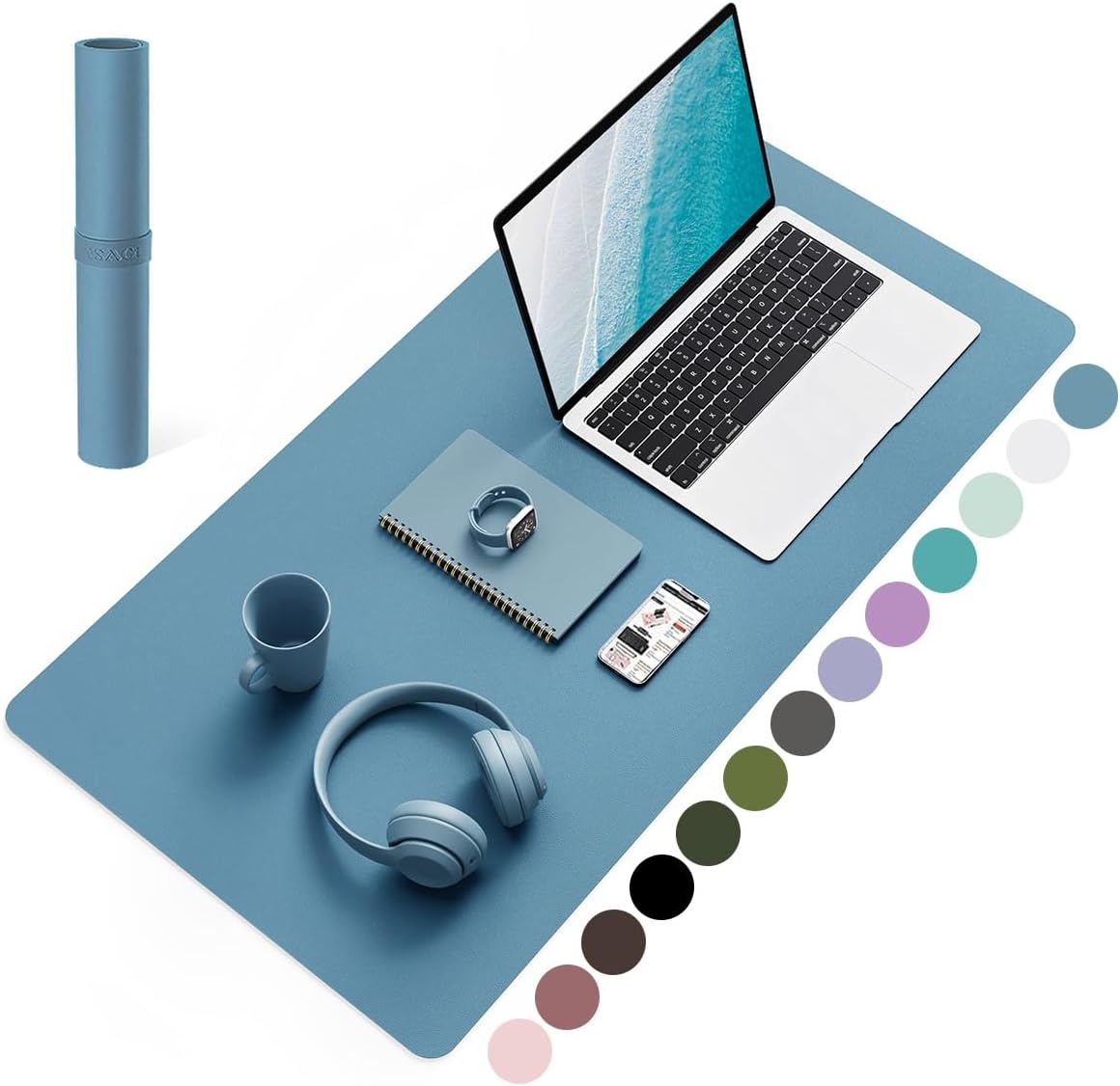 image:imageYSAGi NonSlip Leather Desk Pad Waterproof Laptop Computer Desk Keyboard Mat Table Protector Blotter Mat Large Mouse Pad for OfficeWorkHomeDecorPink 236 x 137Blue