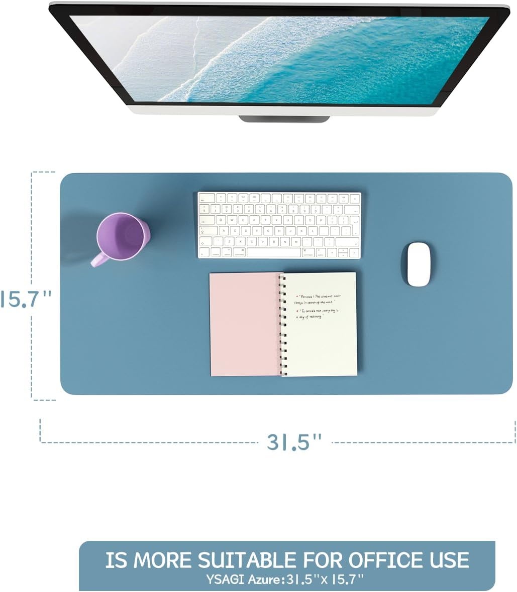 image:imageYSAGi NonSlip Leather Desk Pad Waterproof Laptop Computer Desk Keyboard Mat Table Protector Blotter Mat Large Mouse Pad for OfficeWorkHomeDecorPink 236 x 137Blue