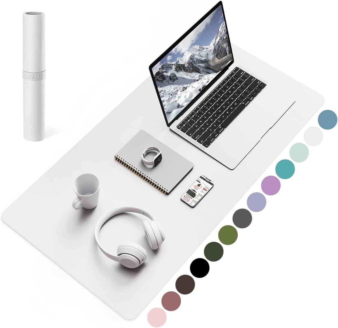 image:imageYSAGi NonSlip Leather Desk Pad Waterproof Laptop Computer Desk Keyboard Mat Table Protector Blotter Mat Large Mouse Pad for OfficeWorkHomeDecorPink 236 x 137White
