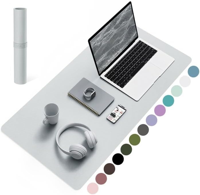 image:imageYSAGi NonSlip Leather Desk Pad Waterproof Laptop Computer Desk Keyboard Mat Table Protector Blotter Mat Large Mouse Pad for OfficeWorkHomeDecorPink 236 x 137Silvergrey