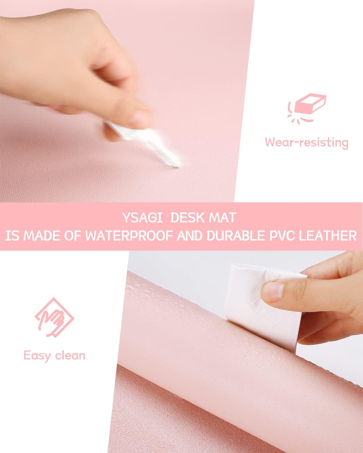 image:imageYSAGi NonSlip Leather Desk Pad Waterproof Laptop Computer Desk Keyboard Mat Table Protector Blotter Mat Large Mouse Pad for OfficeWorkHomeDecorPink 236 x 137Pink