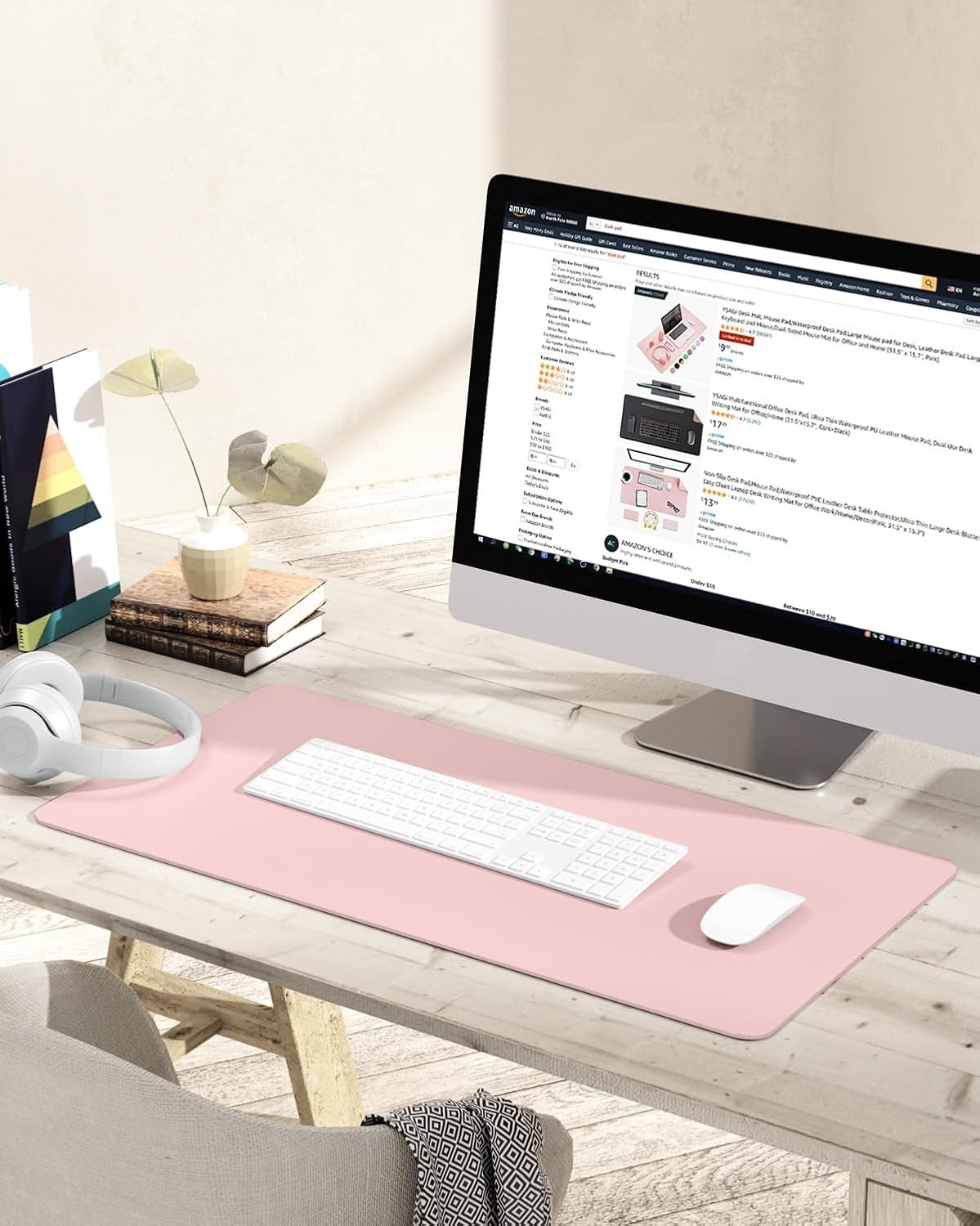 image:imageYSAGi NonSlip Leather Desk Pad Waterproof Laptop Computer Desk Keyboard Mat Table Protector Blotter Mat Large Mouse Pad for OfficeWorkHomeDecorPink 236 x 137Pink