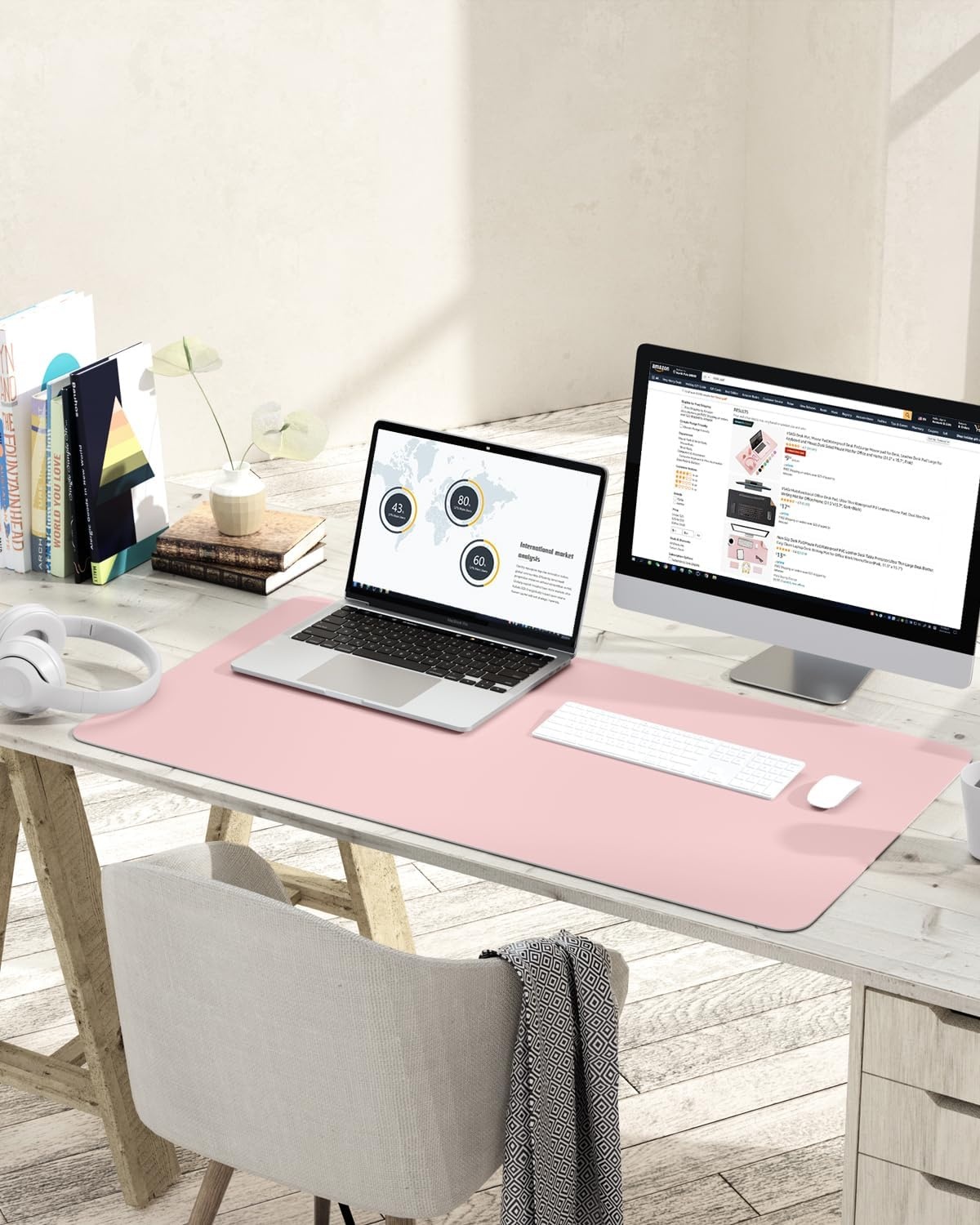image:imageYSAGi NonSlip Leather Desk Pad Waterproof Laptop Computer Desk Keyboard Mat Table Protector Blotter Mat Large Mouse Pad for OfficeWorkHomeDecorPink 236 x 137Pink