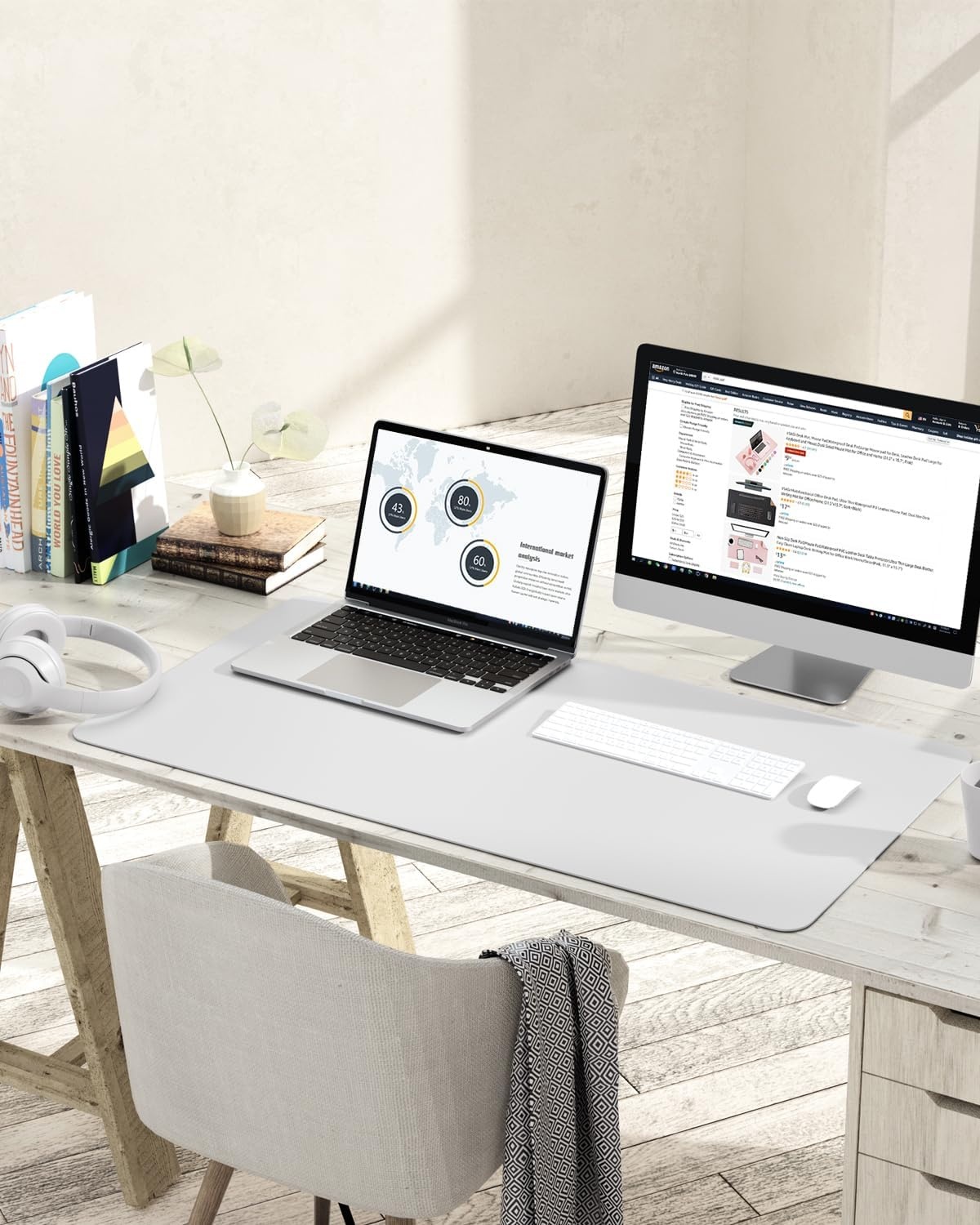 image:imageYSAGi NonSlip Leather Desk Pad Waterproof Laptop Computer Desk Keyboard Mat Table Protector Blotter Mat Large Mouse Pad for OfficeWorkHomeDecorPink 236 x 137White