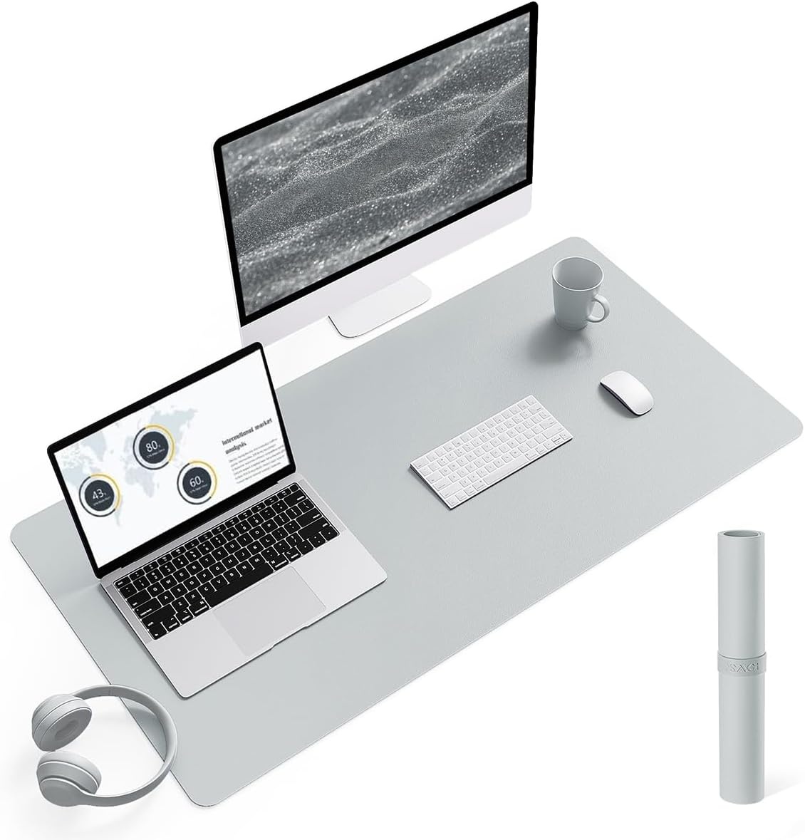image:imageYSAGi NonSlip Leather Desk Pad Waterproof Laptop Computer Desk Keyboard Mat Table Protector Blotter Mat Large Mouse Pad for OfficeWorkHomeDecorPink 236 x 137Silvergrey