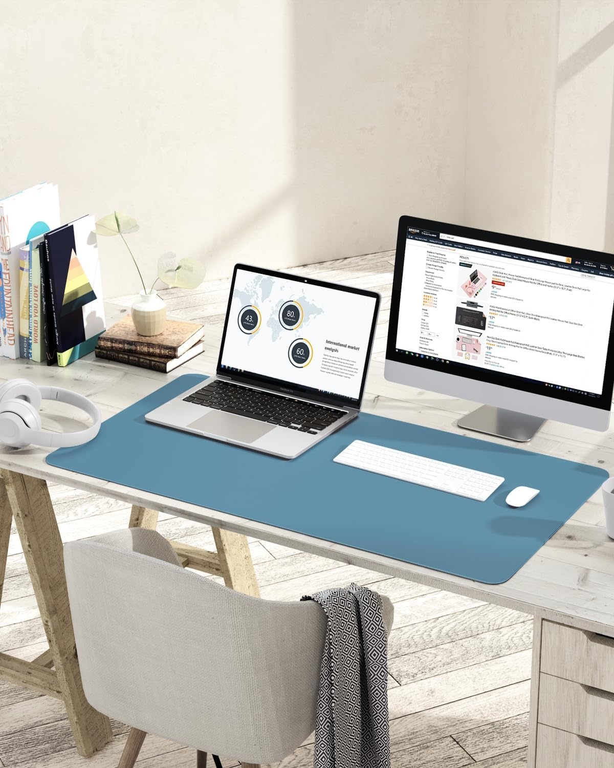 image:imageYSAGi NonSlip Leather Desk Pad Waterproof Laptop Computer Desk Keyboard Mat Table Protector Blotter Mat Large Mouse Pad for OfficeWorkHomeDecorPink 236 x 137Blue